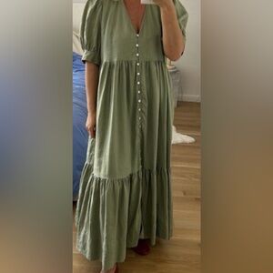 Wilfred Green Linen Maxi Dress